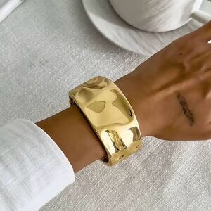 Gold Wide Hammered Cuff Bracelet - Women's Jewelry